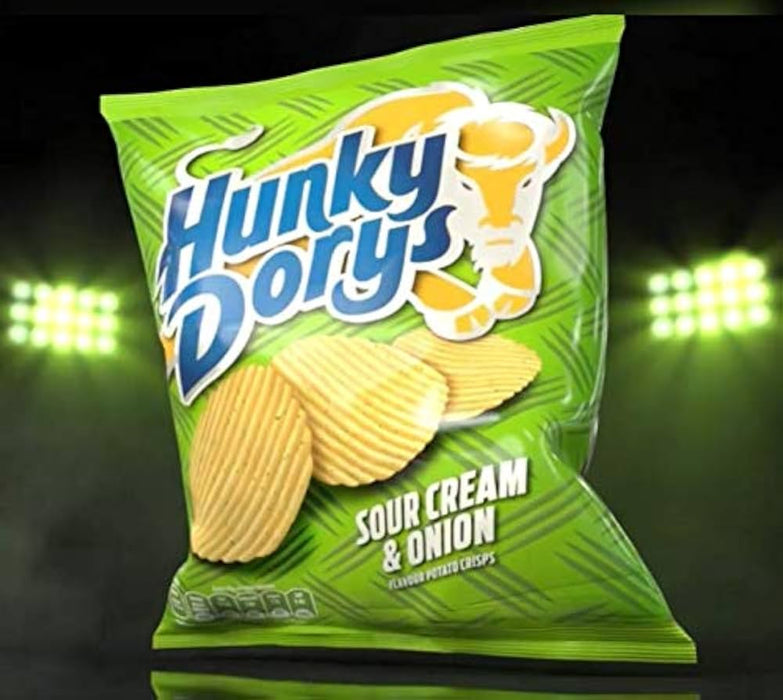 Hunky Dory Sour Cream and Onion Large share Bags | Box of 12 Large Packets (130g) - NetCrisps