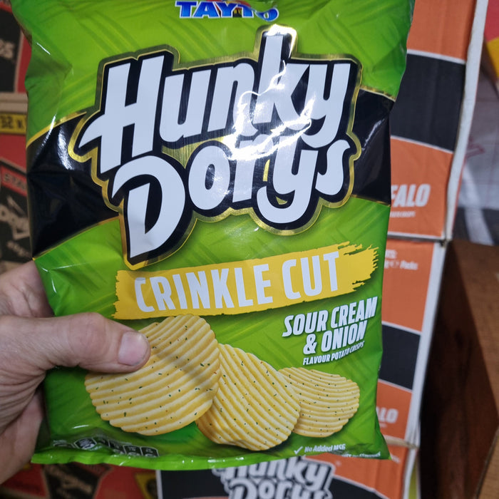 Hunky Dory Sour Cream and Onion Large share Bags | Box of 12 Large Packets (135g) - Crisps