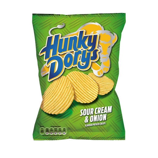 Hunky Dory Sour Cream and Onion Large share Bags | Box of 12 Large Packets (135g) - Crisps