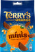 A bag of Terry's Chocolate Orange Minis milk chocolate candy, featuring a blue background with a large orange graphic and chocolate minis pieces.