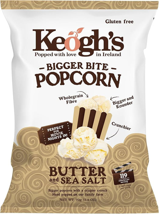 Keogh's Butter & Sea Salt Popcorn | Box of 12 Share Bags (70g) | Netcrisps - NetCrisps