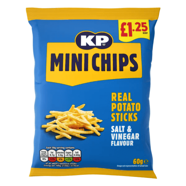 KP Mini Chips Salt & Vinegar Flavour | Box of 20 Packets (60g) - NetCrisps