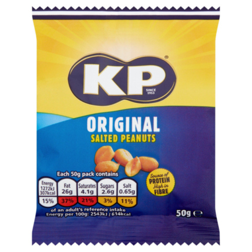 KP Original Salted Peanuts | Card of 21 Packets (50g) Pub Size