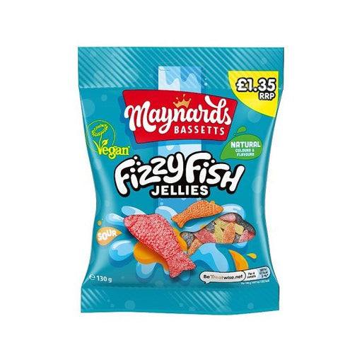 Maynards Bassetts Fizzy Fish Jellies Sweets Bag, Fruity Fish Shaped Candies, 130 g|Netcrisps - NetCrisps