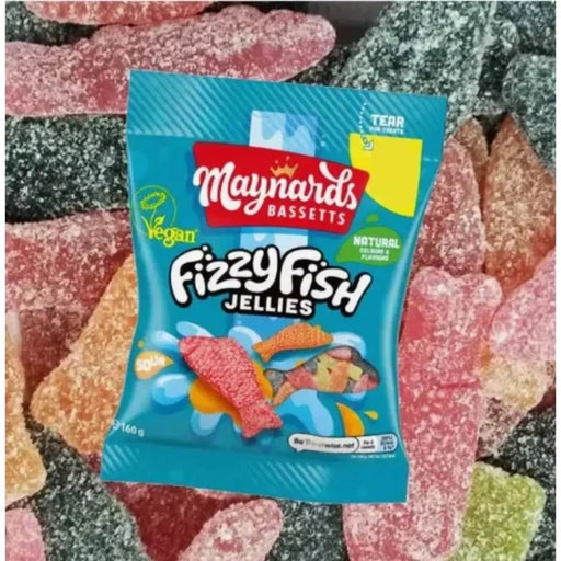 Maynards Bassetts Fizzy Fish Jellies Sweets Bag, Fruity Fish Shaped Candies, 130 g|Netcrisps - NetCrisps