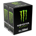 Four-pack of Monster Energy drinks, each can 500ml, featuring the iconic black packaging with green claw marks.