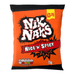 A box of 20 x 75g REDUCED Nik Naks Nice & Spicy corn snacks (Dated 02/08/25), in bright orange packs with bold branding and graffiti-style text.