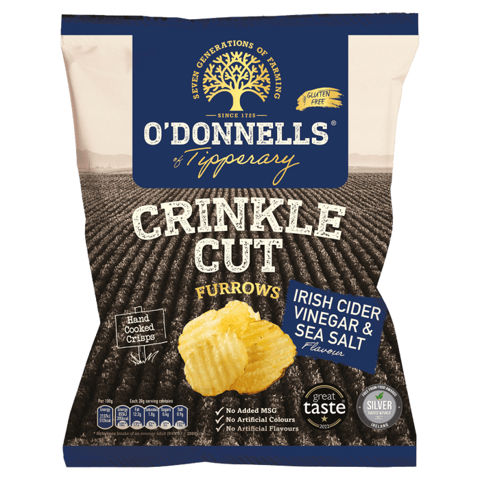 O'Donnells Crinkle Cut Irish Cider Vinegar & Sea Salt Box of 12 share bags. - NetCrisps