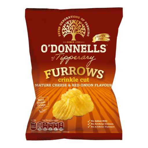 O’Donnells Furrows Mature Cheddar & Red Onion | Box of 32 Packets (44g) - Crisps