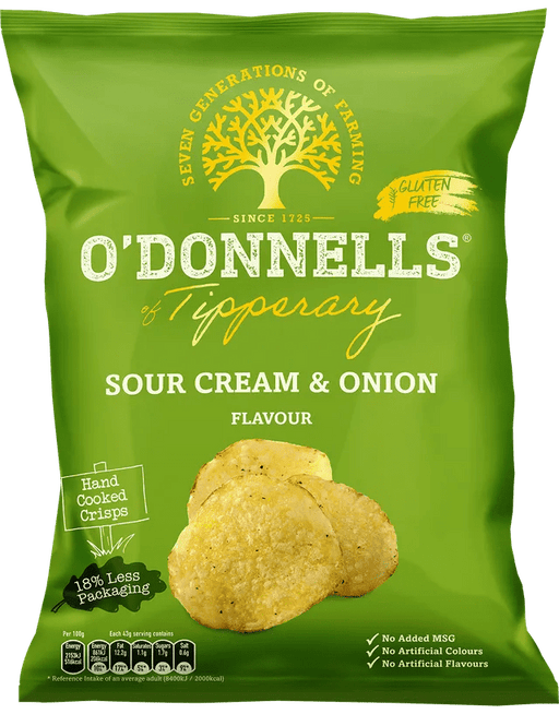 O'Donnell's Sour Cream & Onion Crisps 32 x 44g - NetCrisps