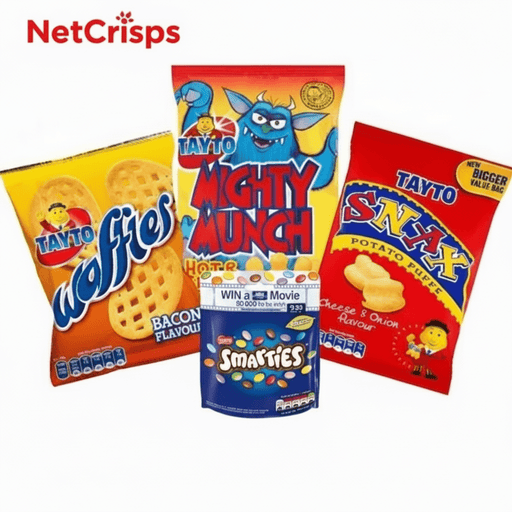 Party Box of Tayto Waffles, Snax, Mighty Munch & Smarties | Box of 30 - NetCrisps