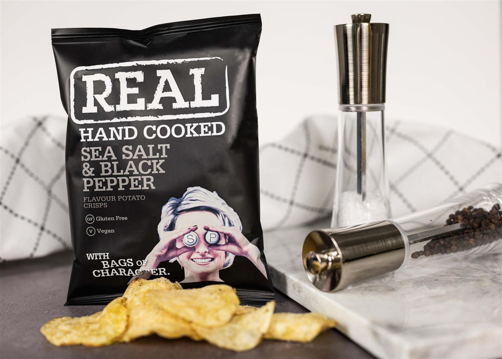 Real Crisps Sea Salt and Black Pepper Flavour Hand Cooked Potato Crisps 150g - NetCrisps