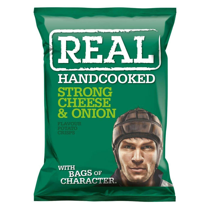 REAL Hand Cooked Crisps Strong Cheese & Onion 10 x 150g Premium Irish Sharing Bags - NetCrisps