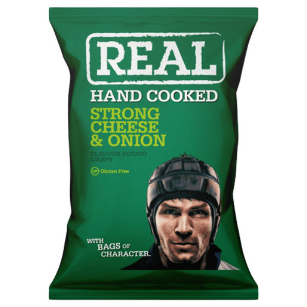 REAL Hand Cooked Crisps Strong Cheese & Onion 10 x 150g Premium Irish Sharing Bags - NetCrisps
