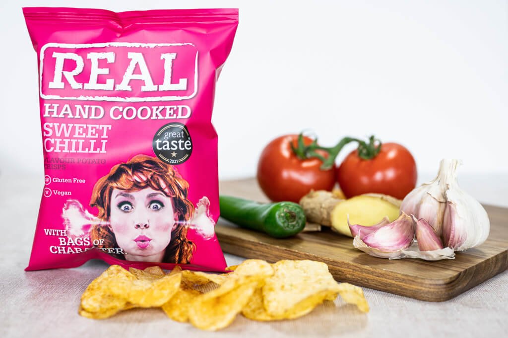 REAL Hand Cooked Crisps Sweet Chilli 10 x 150g | Premium Irish Sharing Bags - NetCrisps