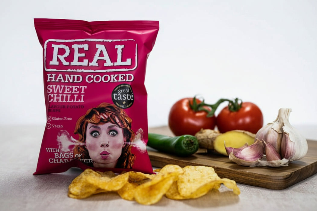 REAL Hand Cooked Crisps Sweet Chilli 10 x 150g | Premium Irish Sharing Bags - NetCrisps