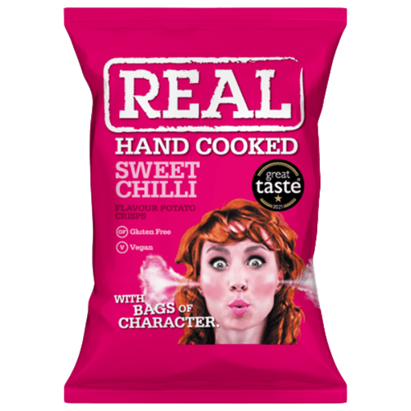 REAL Hand Cooked Crisps Sweet Chilli 10 x 150g | Premium Irish Sharing Bags - NetCrisps