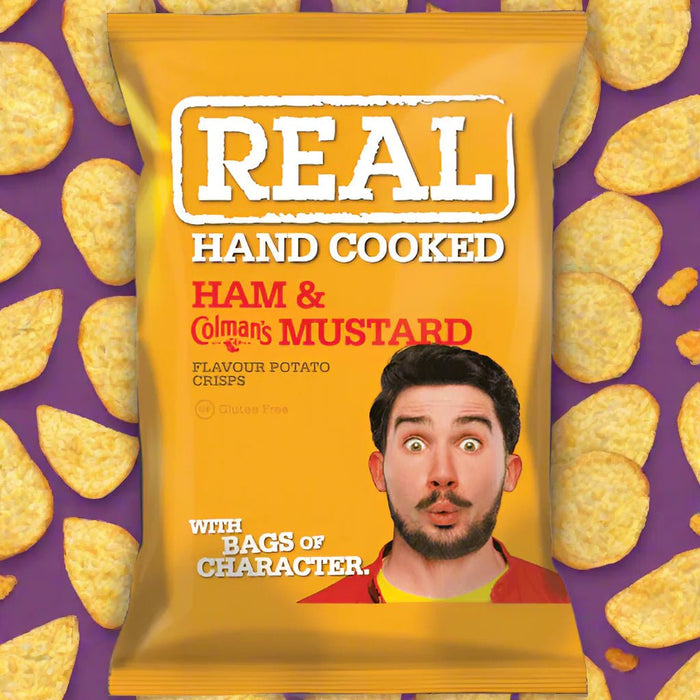 Real Hand Cooked Ham & Colemans Mustard Flavour 150g Full Box (10Pack) - NetCrisps