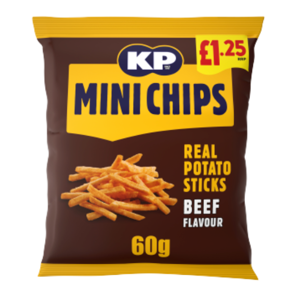 REDUCED KP Mini Chips BBQ Beef Flavour | Box of 20 Packets (60g) 16/11/24 - Crisps