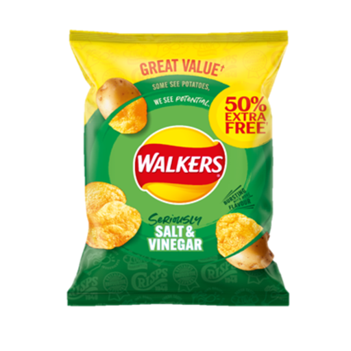 REDUCED Walkers Salt and Vinegar 50% Extra Free | Box of 32 Packets (45g) 10/05/25 - Crisps