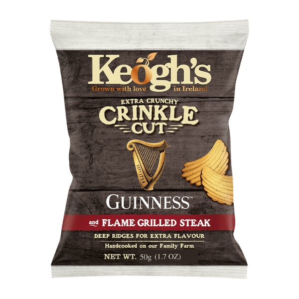 REDUCEDKeoghs Crinkle Cut Guinness & Flame Grilled Steak Crisps - Box of 24 x 50g 19/02/26 - NetCrisps