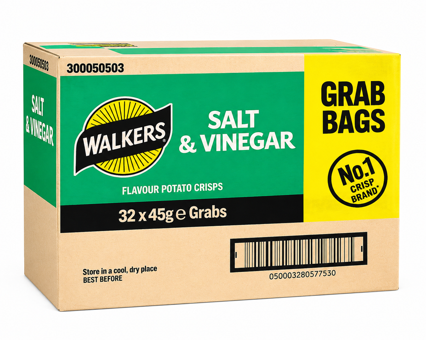 Walkers Salt & Vinegar Crisps | Box of 32 Packets (32.5g) Netcrisps
