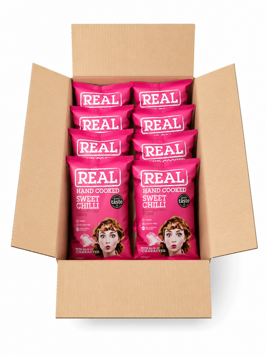 REAL Hand Cooked Crisps Sweet Chilli 10 x 150g | Premium Bags | Netcrisps
