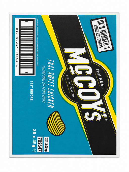 McCoy's thin sweet chicken packaging with blue background