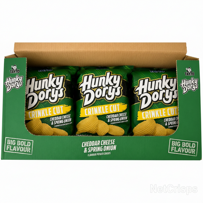 Reduced Hunky Dorys Cheddar Cheese & Spring Onion Crisps | Box of 12 x 130g |  08/07/26