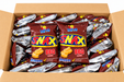 A cardboard box filled with multiple bags of Tayto Snax BBQ popcorn chips, showing the front two bags clearly against a white background.