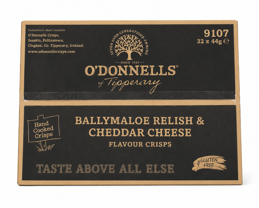 Box of O'Donnells Ballymaloe Relish and Cheddar Cheese | Box of 32 Packets (44g) | Netcrisps