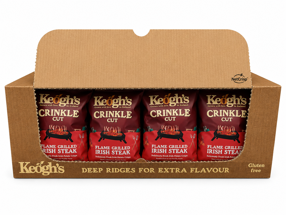 Keogh's Crinkle Cut Flame Grilled Irish Steak Crisps 24x45g | Netcrisps