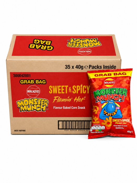 Monster Munch Sweet & Spicy Flamin' Hot | Box of 35 Packets (40g) | Netcrisps