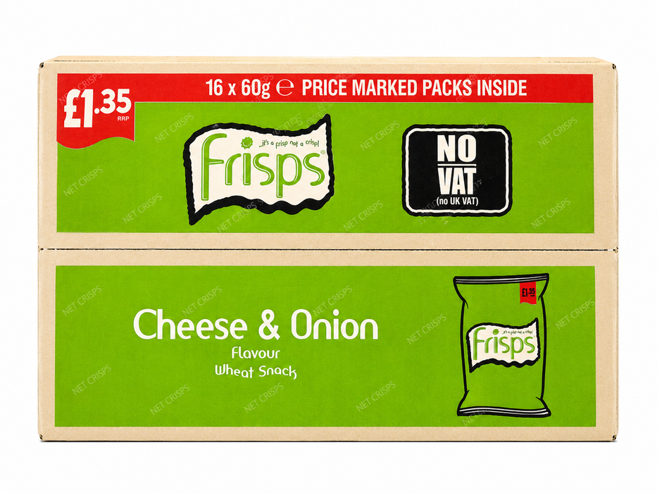 Frisps Cheese & Onion Crisps | Box of 16 x 60g | British Snacks | Netcrisps