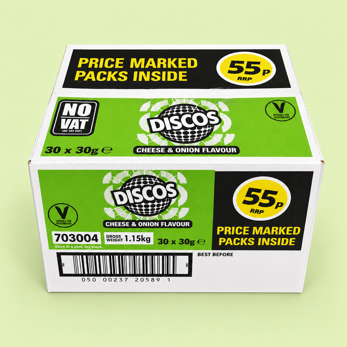 Discos Cheese & Onion Crisps | Box of 30 Packets (30g) | Retro Snacks | Netcrisps