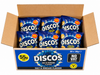 Box of Discos Salt & Vinegar Flavour chips with packaging details.