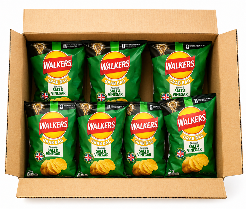 Walkers Salt & Vinegar Crisps | Box of 32 Packets (32.5g) Netcrisps