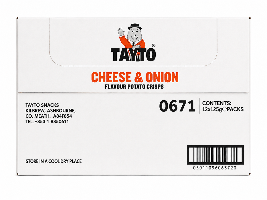 Tayto Cheese & Onion Large Share Bags 12x125g