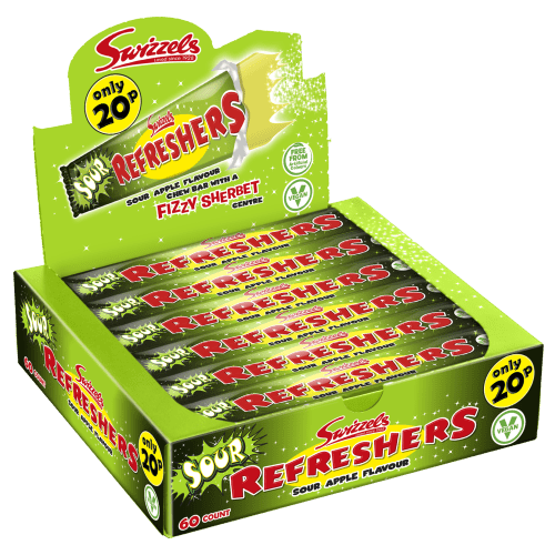 Swizzels Refreshers Sour Apple Flavour Chewing Gum Bars 60 bars 18g - NetCrisps