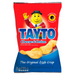 A bag of Tayto Cheese & Onion crisps featuring a vibrant red design, emphasizing its Irish origin and cooked in sunflower oil.