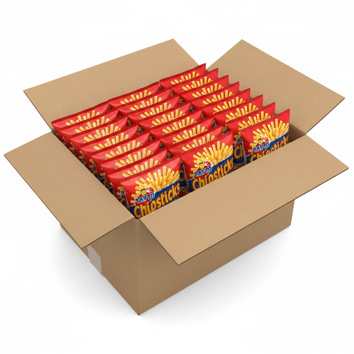 Tayto Chipsticks in a large brown box