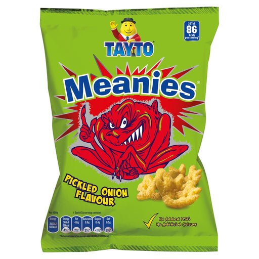 Tayto Meanies Sharing Bag | Box of 12 x 100g | Pickled Onion Crisps | Netcrisps - NetCrisps