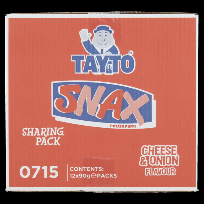 Tayto Snax Sharing Bag - Box of 12 x 90g | Cheese & Onion Puffs |Netcrisps - NetCrisps