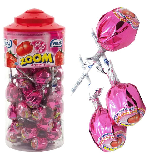 Vidal Zoom Strawberry Bubblegum Lollies | 50 Count - NetCrisps
