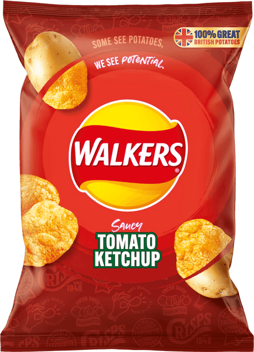 Walkers Heinz Tomato Ketchup Crisps | 32 x 45g Grab Bags - NetCrisps