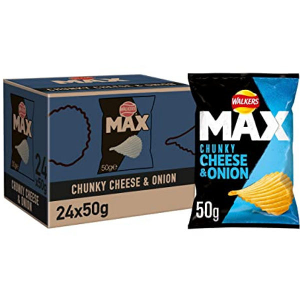 Walkers Max Cheese and Onion | Box of 24 Packets (50g) - Crisps