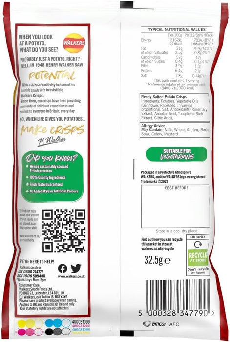Walkers Ready Salted | Box of 32 Packets (32.5g) - NetCrisps