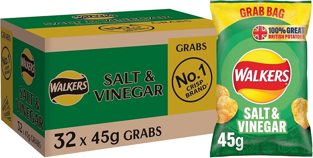 Walkers Salt and Vinegar Box of 32 Packets (45g) - NetCrisps