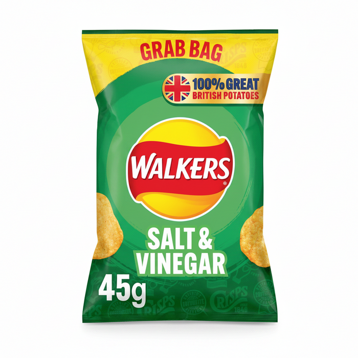 Walkers Salt and Vinegar | Box of 32 Packets (45g) - NetCrisps