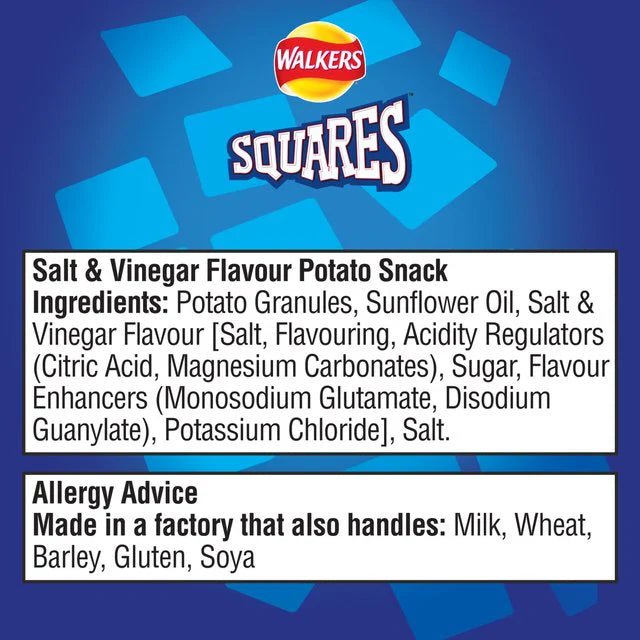 Walkers Squares Salt & Vinegar - 72GM - NetCrisps